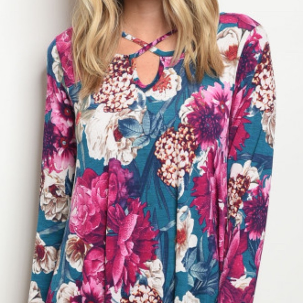 TEAL FLORAL DRESS - Picture 2 of 5